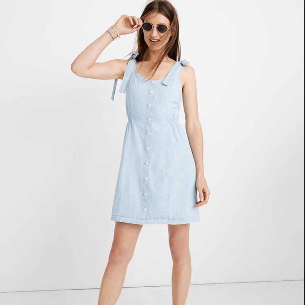 Madewell Denim Tie Strap Button Front Sundress